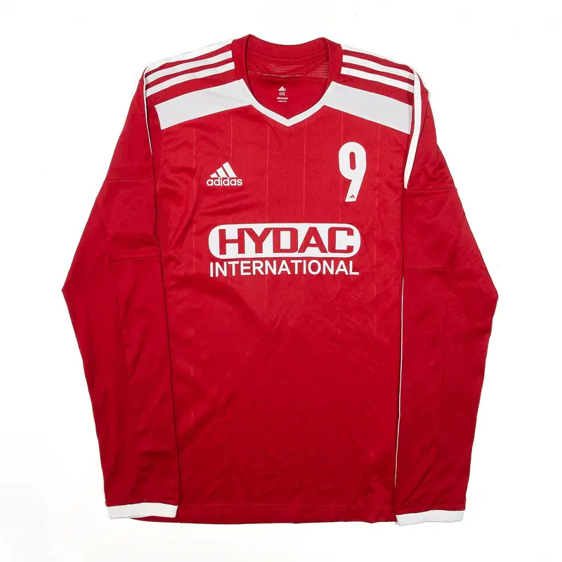 ADIDAS Football Sports Jersey Red V-Neck Long Sleeve Mens S