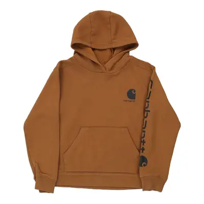 Age 7-8 Carhartt Spellout Hoodie - Small Brown Cotton
