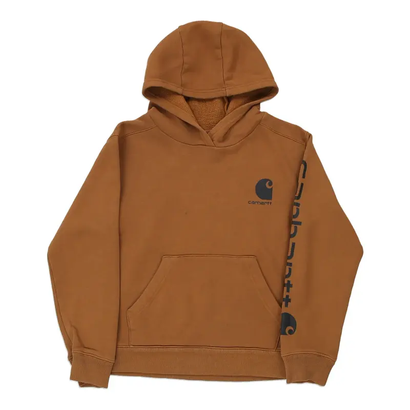 Age 7-8 Carhartt Spellout Hoodie - Small Brown Cotton