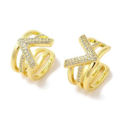 Brass Micro Pave Clear Cubic Zirconia Cuff Earrings for Women
