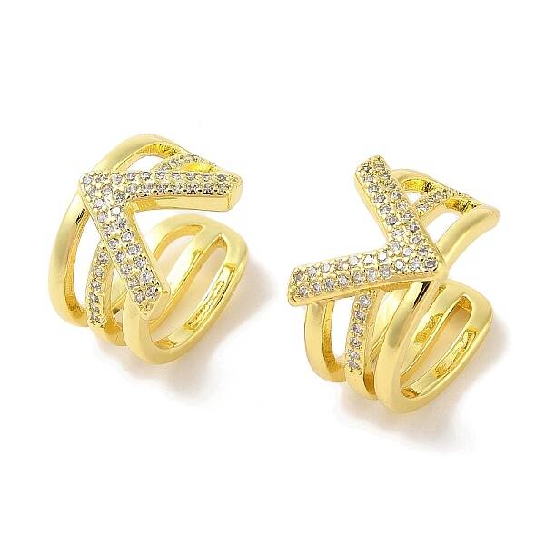 Brass Micro Pave Clear Cubic Zirconia Cuff Earrings for Women