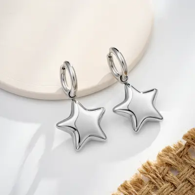 Bubble Star Water Safe Stainless Steel Hoop Earrings - Silver