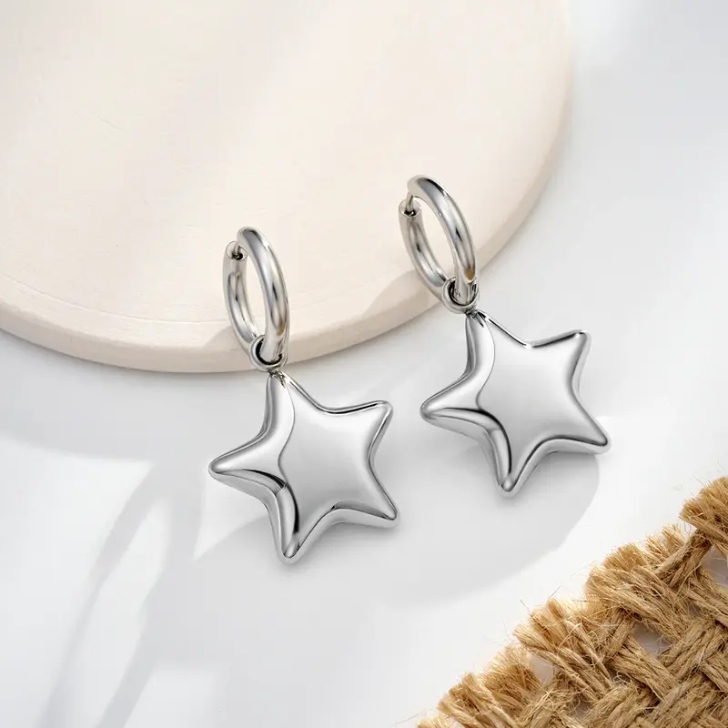 Bubble Star Water Safe Stainless Steel Hoop Earrings - Silver
