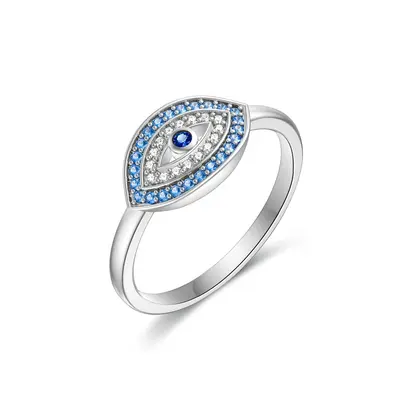 Sterling Silver Round Shaped Cubic Zirconia Evil Eye Ring