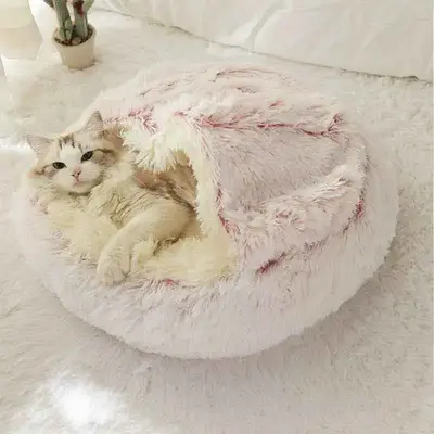 Winter Warm Pet Bed, Cat Pad Deep Sleep Half Pack and Half Closed Cat Pad Mat Dual Purpose Pet Mat Long Plush Round Pet Pad, ...