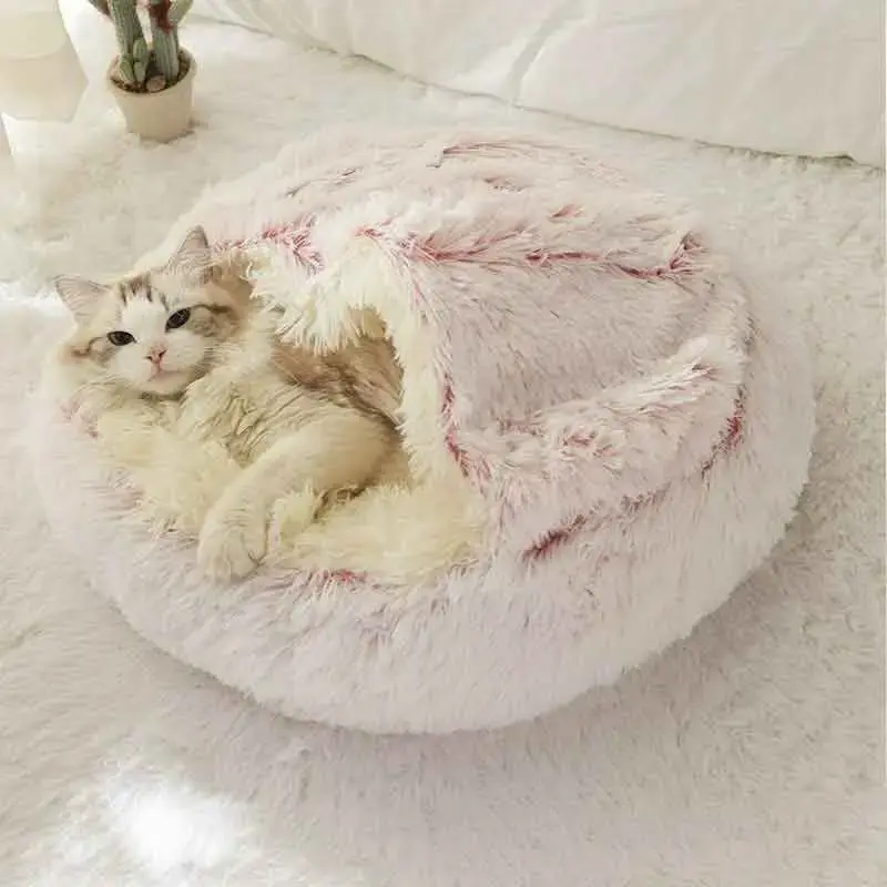 Winter Warm Pet Bed, Cat Pad Deep Sleep Half Pack and Half Closed Cat Pad Mat Dual Purpose Pet Mat Long Plush Round Pet Pad, ...