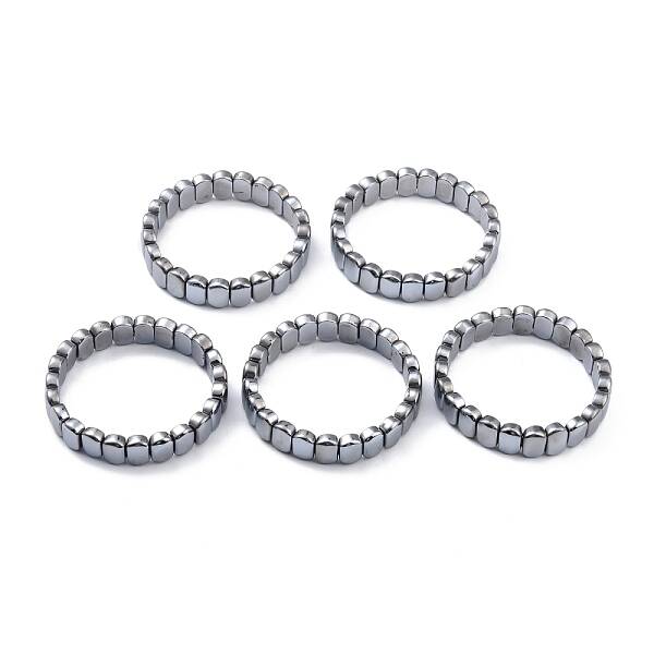 Natural Terahertz Stone Oval Beaded Stretch Bracelet