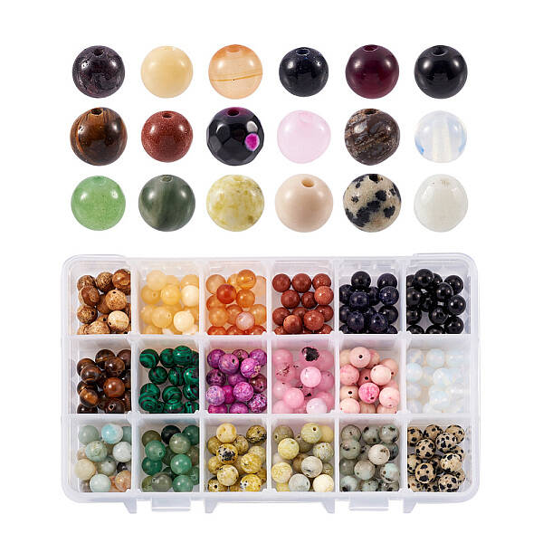 270Pcs 18 Colors Natural & Synthetic Gemstone Beads