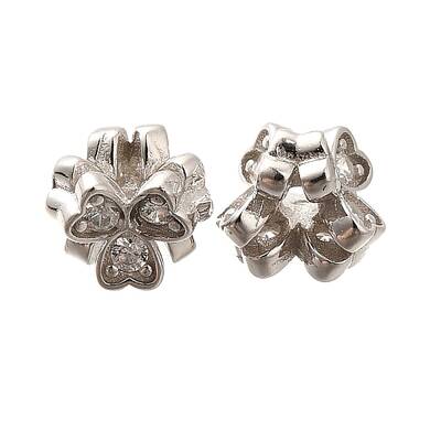 925 Sterling Silver Micro Pave Clear Cubic Zirconia Beads