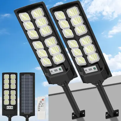 2PC Ultra-Bright Solar Street Light, 240 LED Solar Lights - IP65, Wide Angle Motion Sensor, Remote Control, Dusk to Dawn And ...