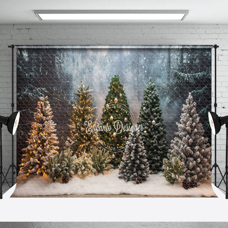 Snowy Trees Winter Christmas Scene Forest Backdrop - Aperturee