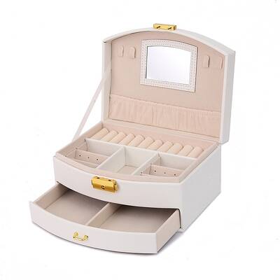 2-Tier Imitatoin Leather Jewelry Organizer Storage Drawer Boxes