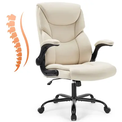 【Super Sale】Office Chair, Desk Chair Leather with Armrests, Adjustable Swivel Rolling Chair with Wheels for Christmas Gif...