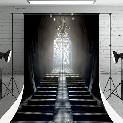 Dark Pastoral Church Architecture Sweep Backdrop - Aperturee