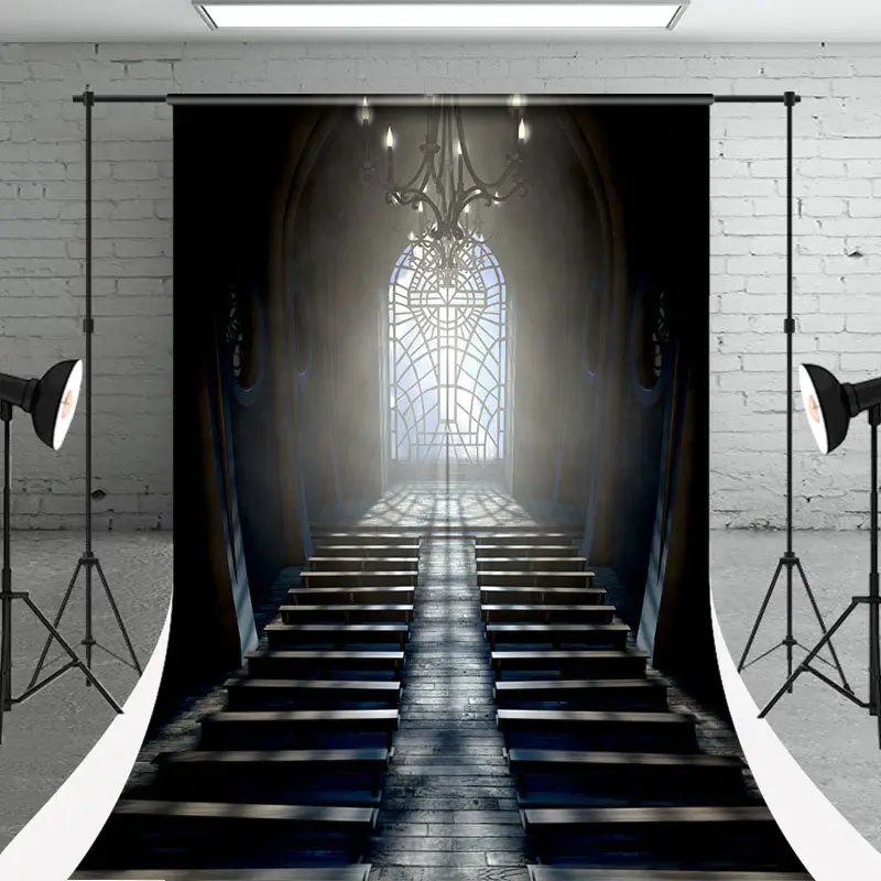 Dark Pastoral Church Architecture Sweep Backdrop - Aperturee