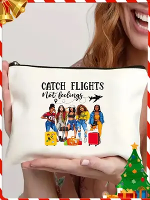 Letter & Figure Pattern Makeup Bag, Large Capacity Cosmetic Storage Bag, Portable Travel Toiletry Bag, Zipper Makeup Case Org...