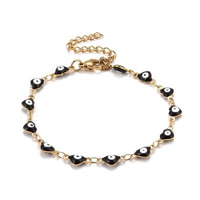 Enamel Heart with Evil Eye Link Chains Bracelet