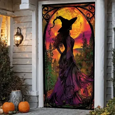 Witch Pattern Door Curtain, 1 Count Halloween Themed Door Decoration, Indoor Outdoor Door Curtain for Living Room Bedroom