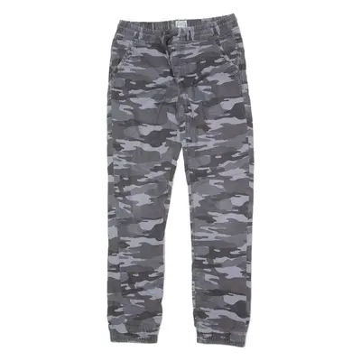 C&A Cuffed Camouflage Boys Twill Trousers Grey Regular Tapered W28 L30