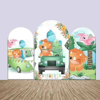 Various Baby Dinosaurs Cars Wild Arch Backdrop Kit - Aperturee