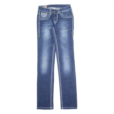 TRUE RELIGION Rainbow Bobby Womens Jeans Blue Slim Skinny Stone Wash W27 L34