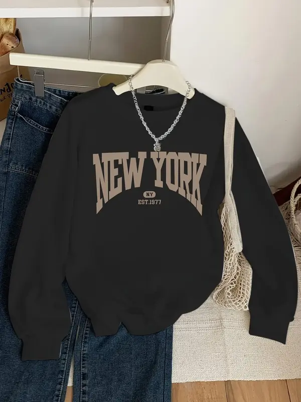 Girl's Letter Print Round Neck Sweatshirt, Casual Long Sleeve Crew Neck Pullover for Fall & Winter, Kids Clothes for Daily We...