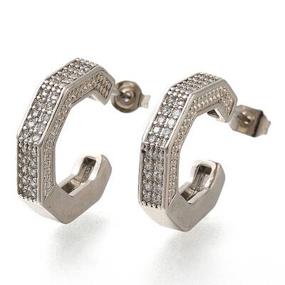 Rack Plating C-Shaped Brass Pave Clear Cubic Zirconia Stud Earrings
