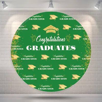 Aperturee Green Gold Glitter Round Congrats Grad Backdrop | Diy Grad Photo Backdrop | Personalized Grad Banner | Personalized...