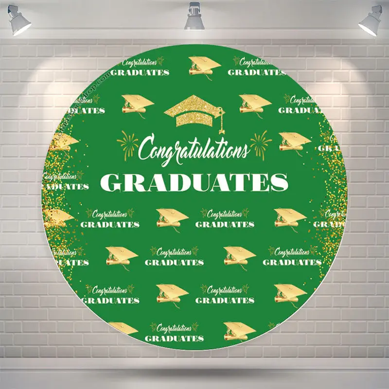 Aperturee Green Gold Glitter Round Congrats Grad Backdrop | Diy Grad Photo Backdrop | Personalized Grad Banner | Personalized...