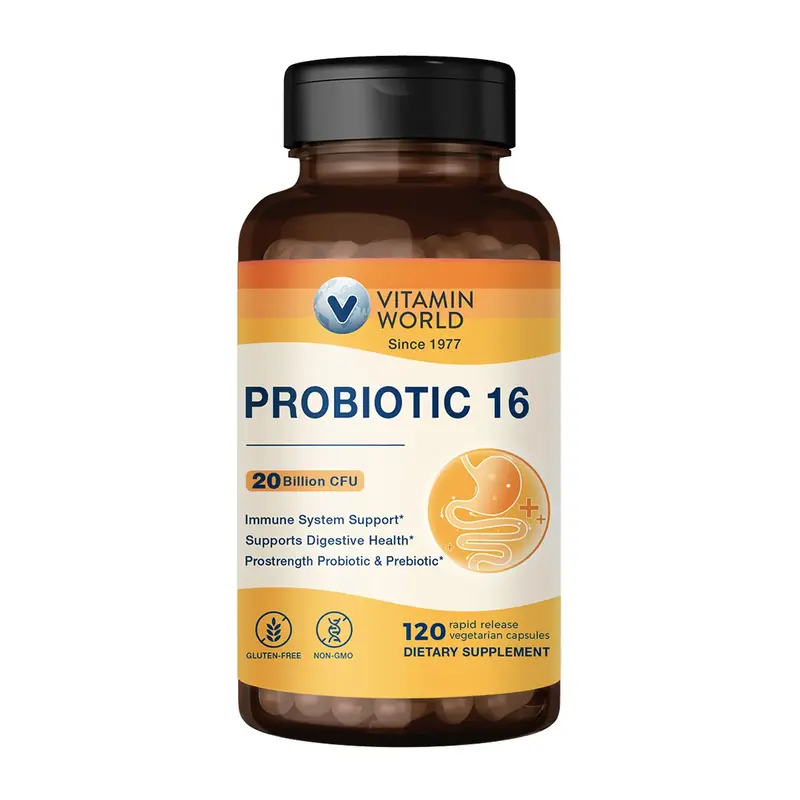 Vitamin World Probiotic16, 20 billion live cultures, Gluten Free, Non-GMO, 120 Capsules, Supports Digestive & Immune Health -...