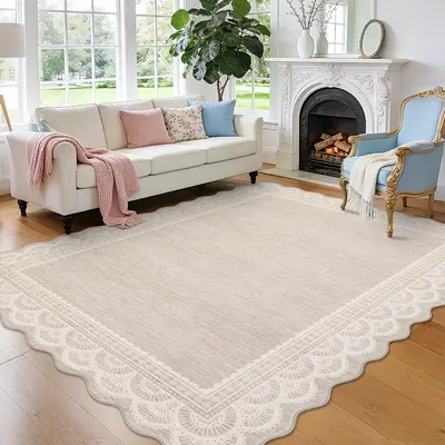 Garvee Soft Washable Area Rug for Living Room, Bedroom, or Nursery - Low Pile, Non-Slip, Mark Resistant, Modern Lace Edge Car...