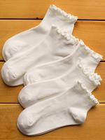 Women's 5 Pairs Solid Frill Trim Crew Socks, Casual Soft Comfy Breathable Mid-calf Socks for Spring & Summer, Women's Socks f...