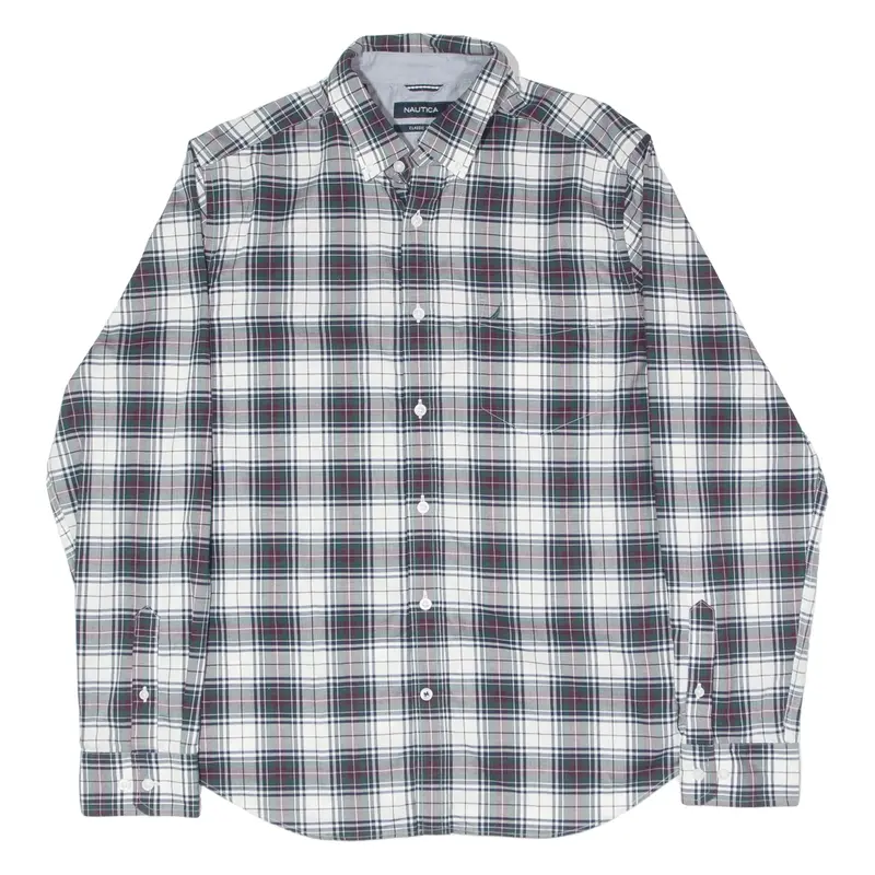 NAUTICA Classic Fit Shirt White Check Long Sleeve Mens L