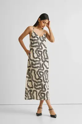 Midi Slip Dress in Black Stripes | Color: Maze | Size: XL