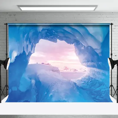 Aperturee Ice Cave Mountain Arctic Sunset Sea Winter Backdrop - Aperturee
