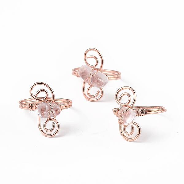 Natural Quartz Crystal Chips with Vortex Finger Ring