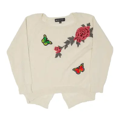 MELA LONDON Butterfly Rose Jumper Cream Open Knit Womens S