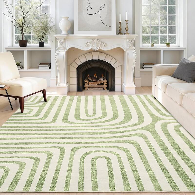 Garvee 8x10 Area Rugs Washable Non-Slip Low-Pile Soft Carpet for Living Room Bedroom Dining Room Green