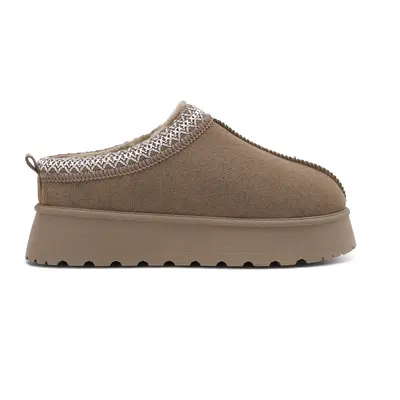 Braided Leather Outdoor Slippers Women's Mini Platform Boots with fluffy fur lining Short Ankle Boots for Autumn Winter Warm ...