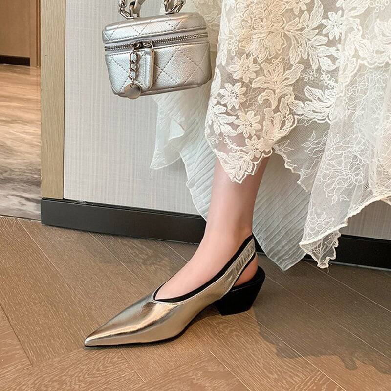 CHIKO Milan Pointy Toe Block Heels Slingback Shoes