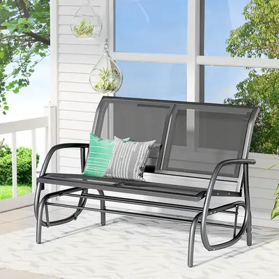 Outsunny 2/3 Person Outdoor Glider Bench, Patio Double Swing Rocking Chair Loveseat w/Powder Coated Steel Frame for Backyard ...