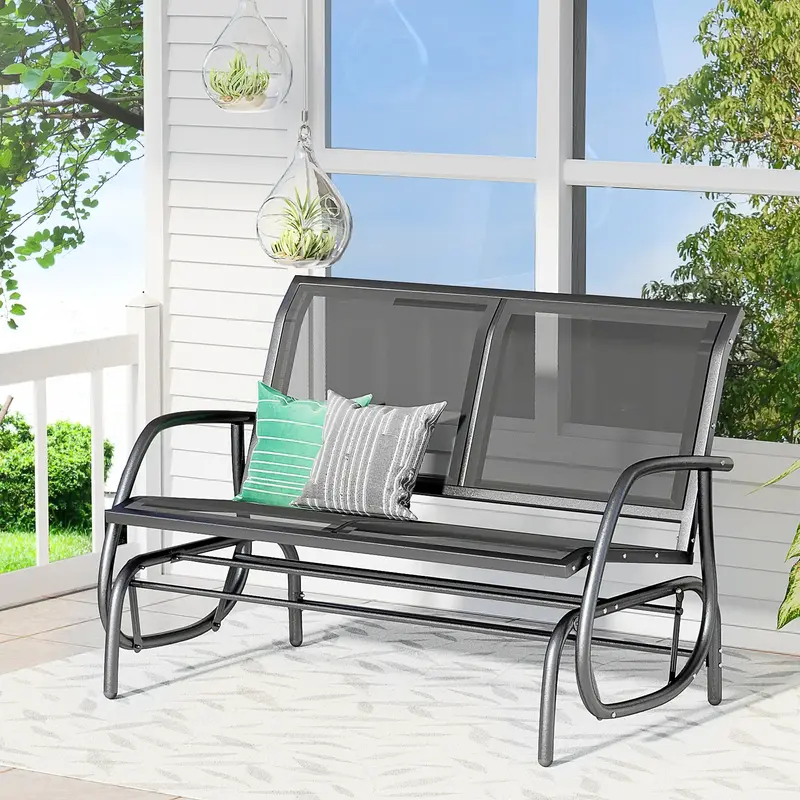 Outsunny 2/3 Person Outdoor Glider Bench, Patio Double Swing Rocking Chair Loveseat w/Powder Coated Steel Frame for Backyard ...