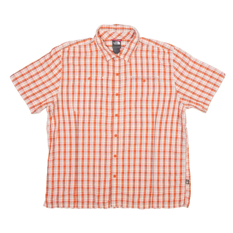 THE NORTH FACE Shirt Orange Nylon Check Short Sleeve Mens XL