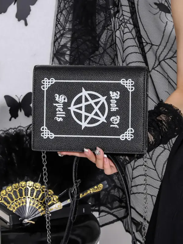 Women's 1 Piece Fashionable Book Shape Chain Strap Crossbody Bag, Gothic Punk Rock Style Scratch Square Phone Shoulder Bag wi...