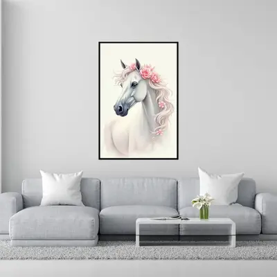 Whimsical White Horse with Roses