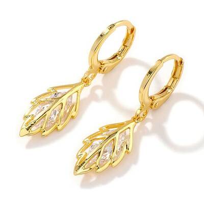 Chic Mini Leaf Brass Hoop Earrings