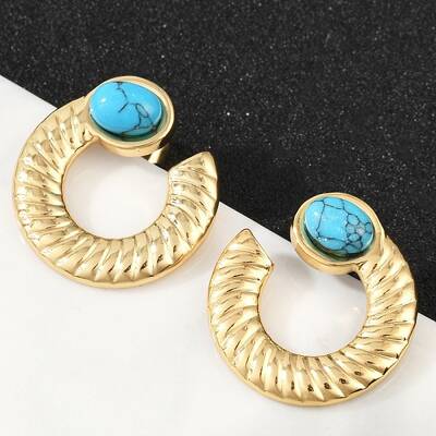 304 Stainless Steel Synthetic Turquoise Stud Earrings for Women