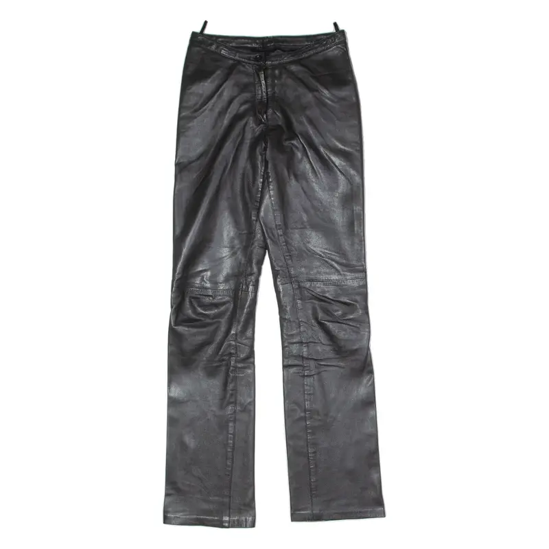 Womens Leather Trousers Black Slim Wide-Leg W27 L33