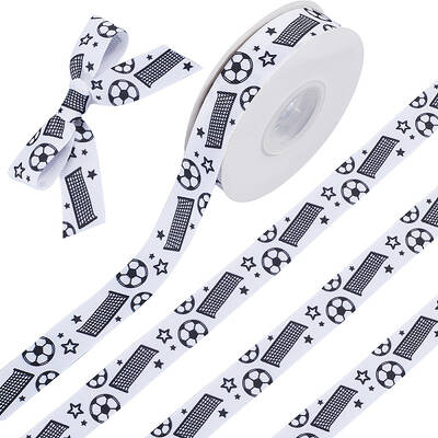 25 Yards Sport Ball Theme Printed Polyester Grosgrain Ribbon