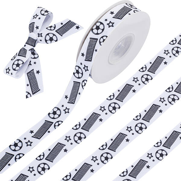 25 Yards Sport Ball Theme Printed Polyester Grosgrain Ribbon